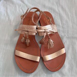 kate spade Metallic Gold Tassel Leather Flat Sandals Size 8